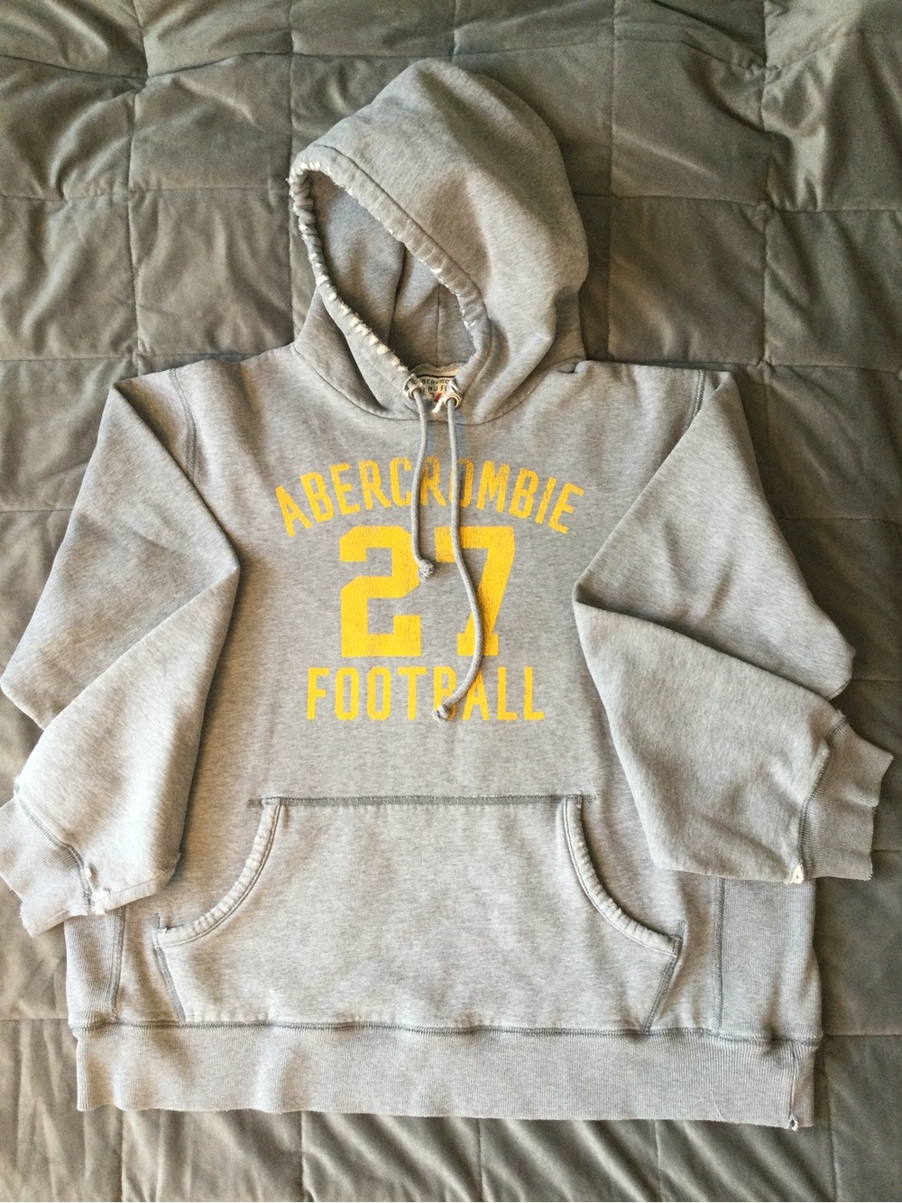 Abercrombie & Fitch Heather Gray Hoodie with Yellow Lettering